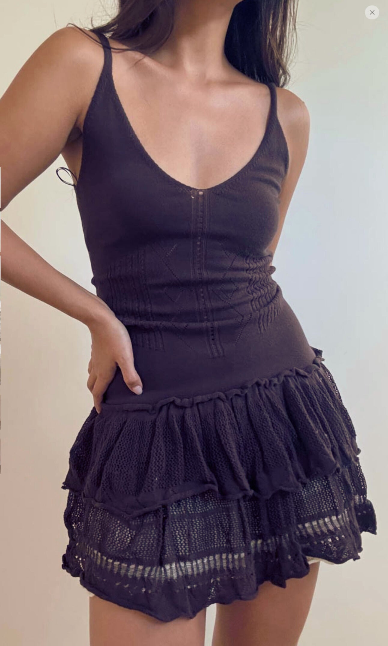 Brown Ruffle Knit Dress