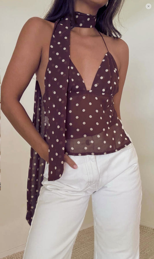 The Sofia Set-Polka dot Halter + Matching Scarf