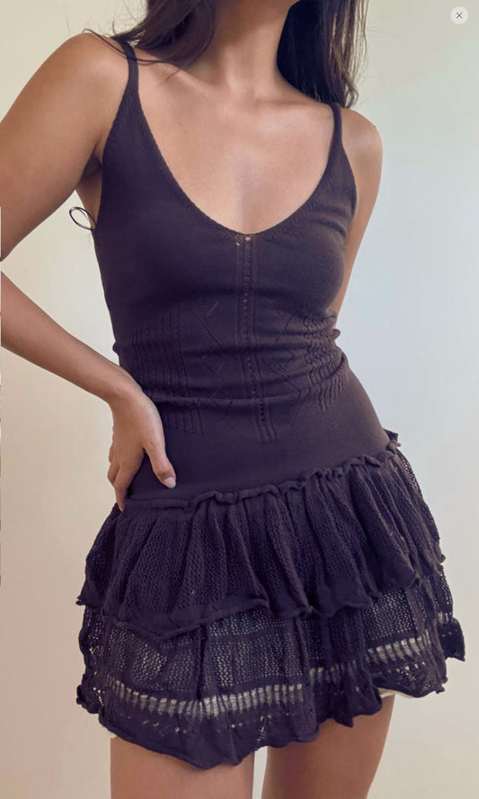 Brown Ruffle Knit Dress