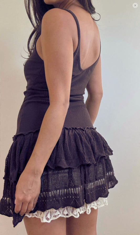 Brown Ruffle Knit Dress