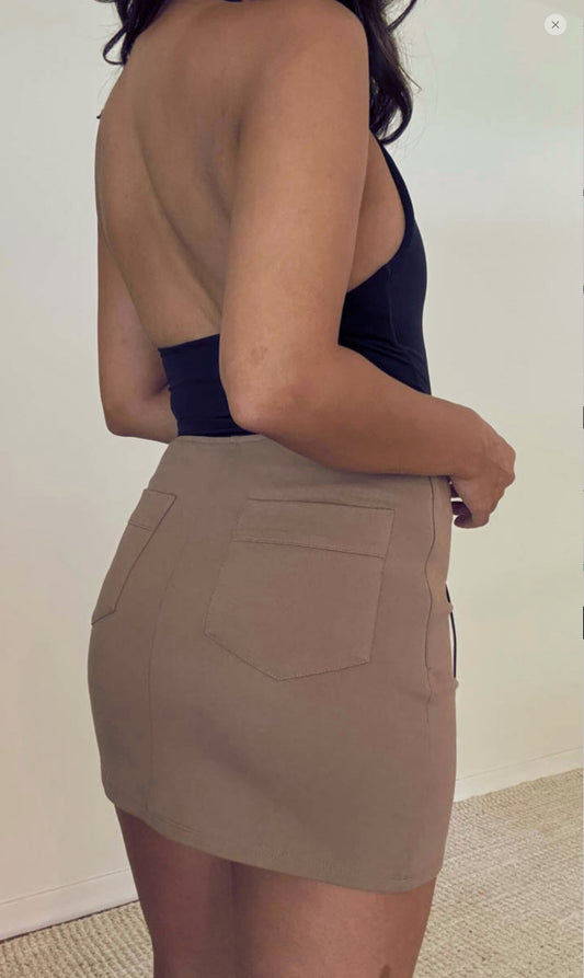 Tan Lace-Up Mini Skirt